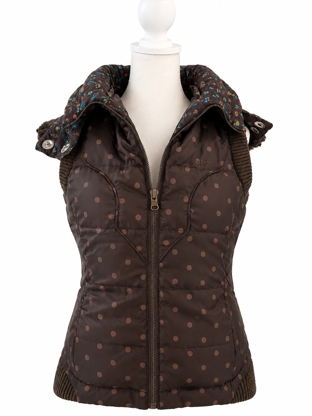 Sleeveless Quilted Polka Dot Vest in Brown #y2k %100 Cotton